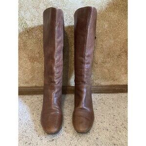 Incca Brown Leather Women's Knee Boots sz 7 Wedge Heel Buckle Back Brazil Made